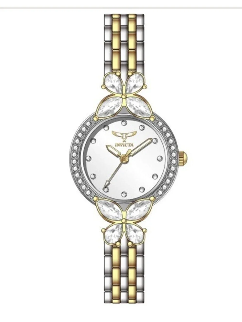 Invicta Women's Wristwatch Two-Tone Metal Crystal Bezel Diamond Markers.